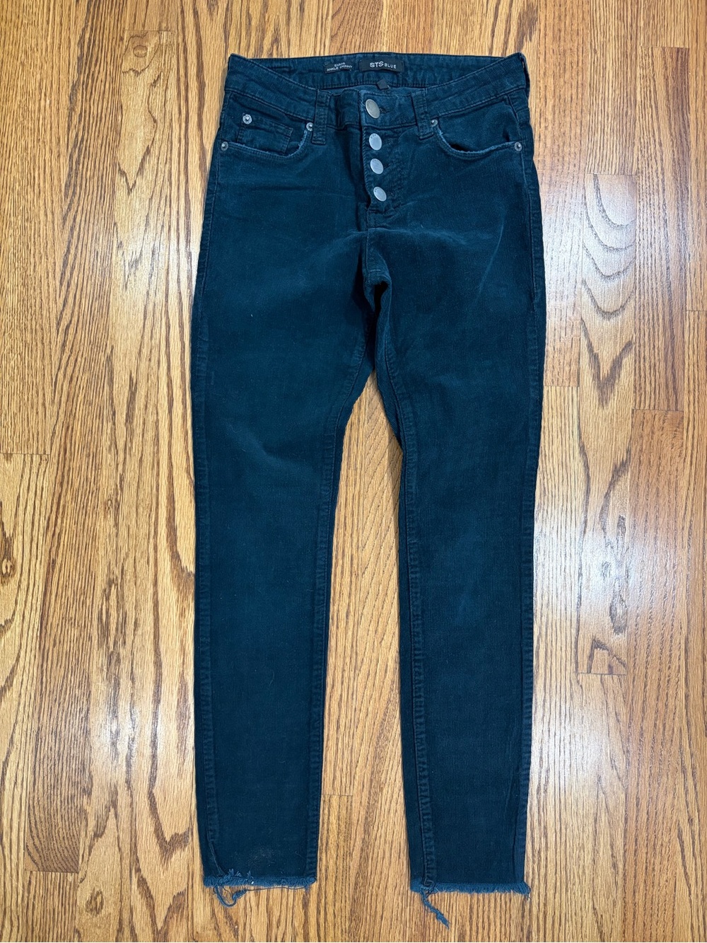 STS Blue Emma Ankle Skinny Dark Blue Button-Fly Raw-Hem Corduroy Pants (25)